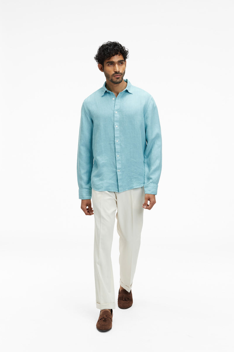 Coda Linen Beach Shirt Aqua