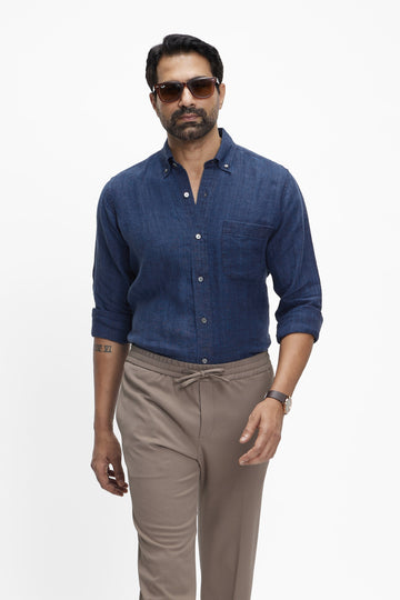Zama (100% Indigo Linen) Eclipse Blue