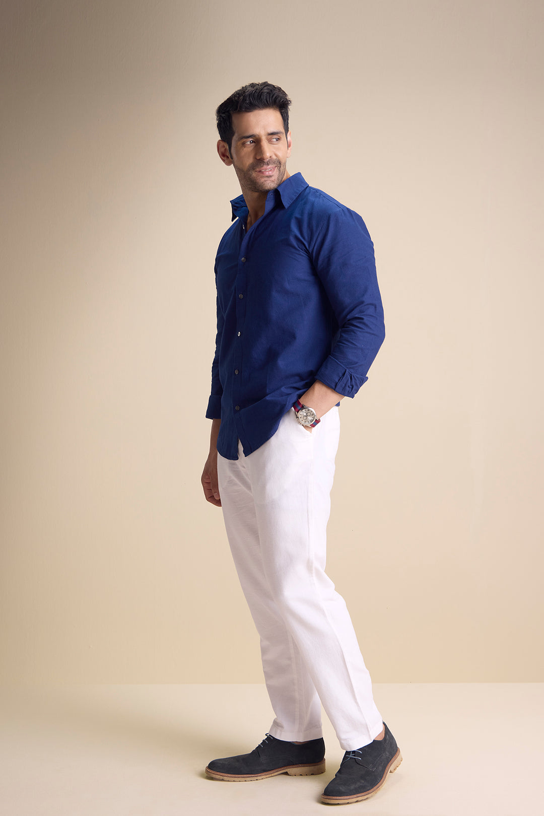 Lago Long Sleeve Town Collar Shirt — Blue