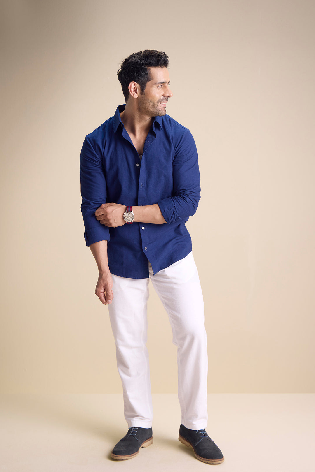 Lago Long Sleeve Town Collar Shirt — Blue