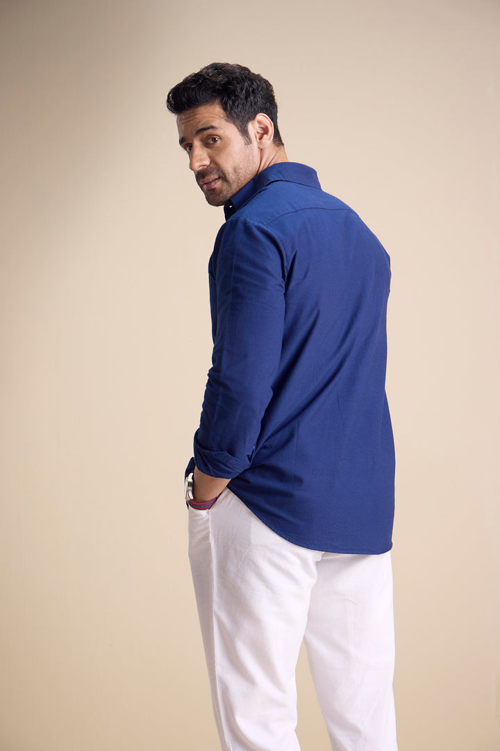Lago Long Sleeve Town Collar Shirt — Blue