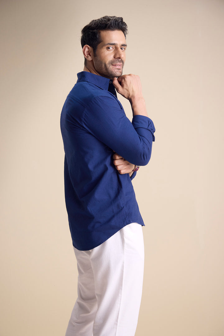 Lago Long Sleeve Town Collar Shirt — Blue