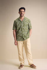 Vento Short Sleeve Camp Collar Shirt — Zira Luna Olive
