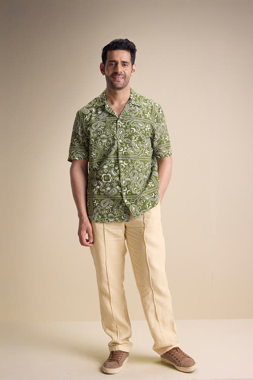 Vento Short Sleeve Camp Collar Shirt — Zira Luna Olive
