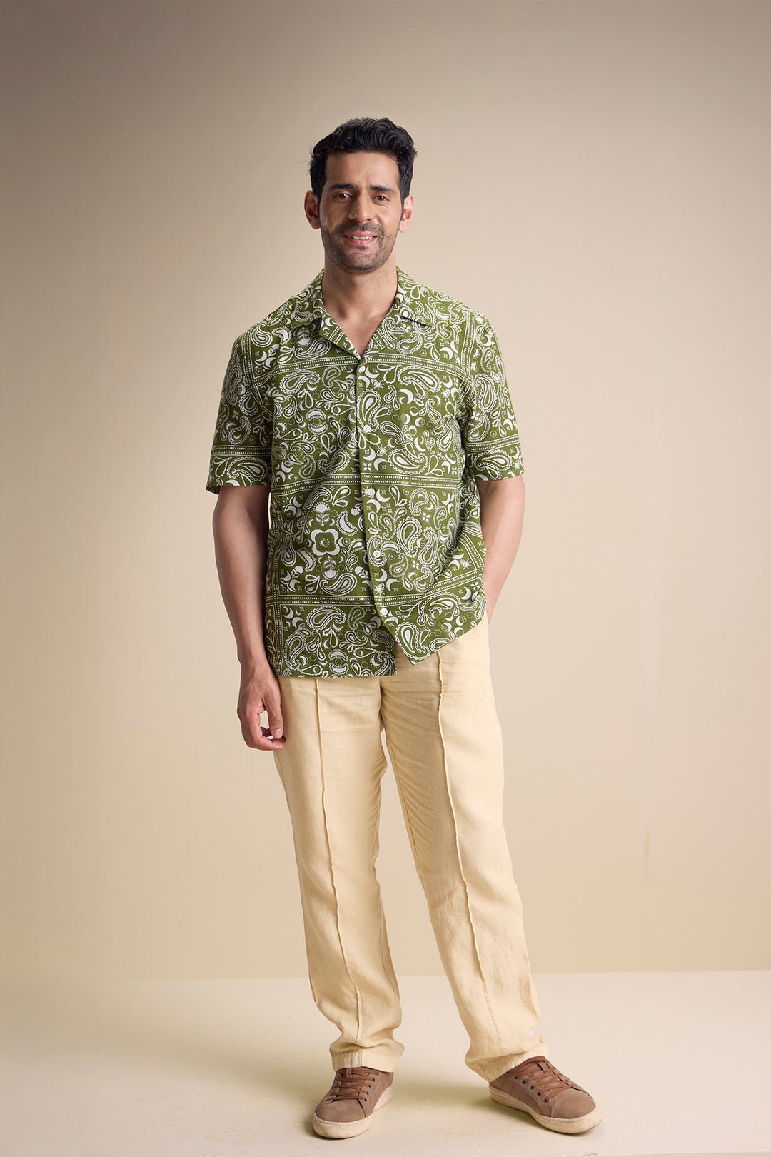 Vento Short Sleeve Camp Collar Shirt — Zira Luna Olive
