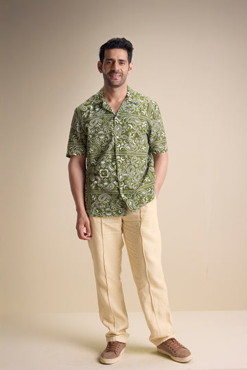 Vento Short Sleeve Camp Collar Shirt — Zira Luna Olive