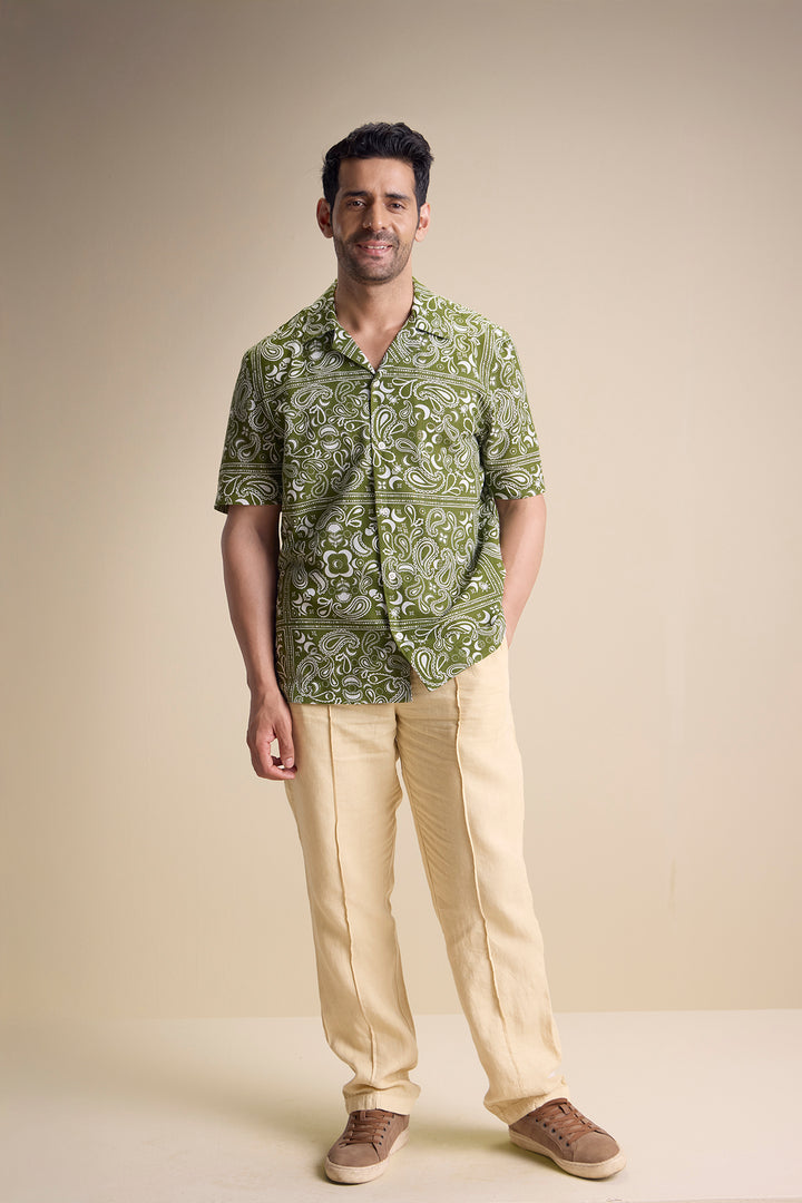 Vento Short Sleeve Camp Collar Shirt — Zira Luna Olive