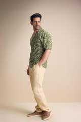 Vento Short Sleeve Camp Collar Shirt — Zira Luna Olive
