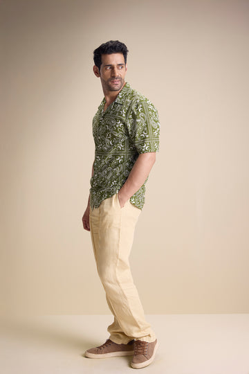 Vento Short Sleeve Camp Collar Shirt — Zira Luna Olive