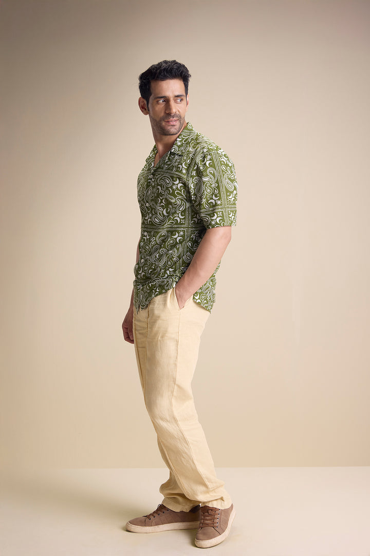Vento Short Sleeve Camp Collar Shirt — Zira Luna Olive
