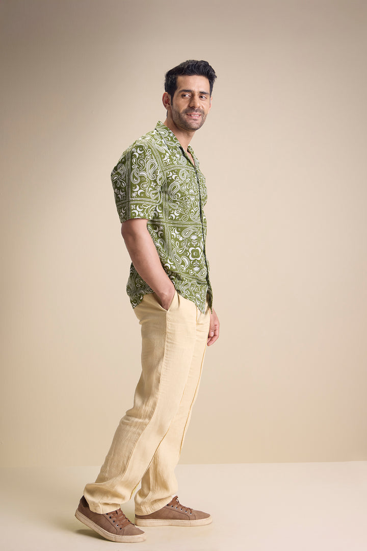 Vento Short Sleeve Camp Collar Shirt — Zira Luna Olive