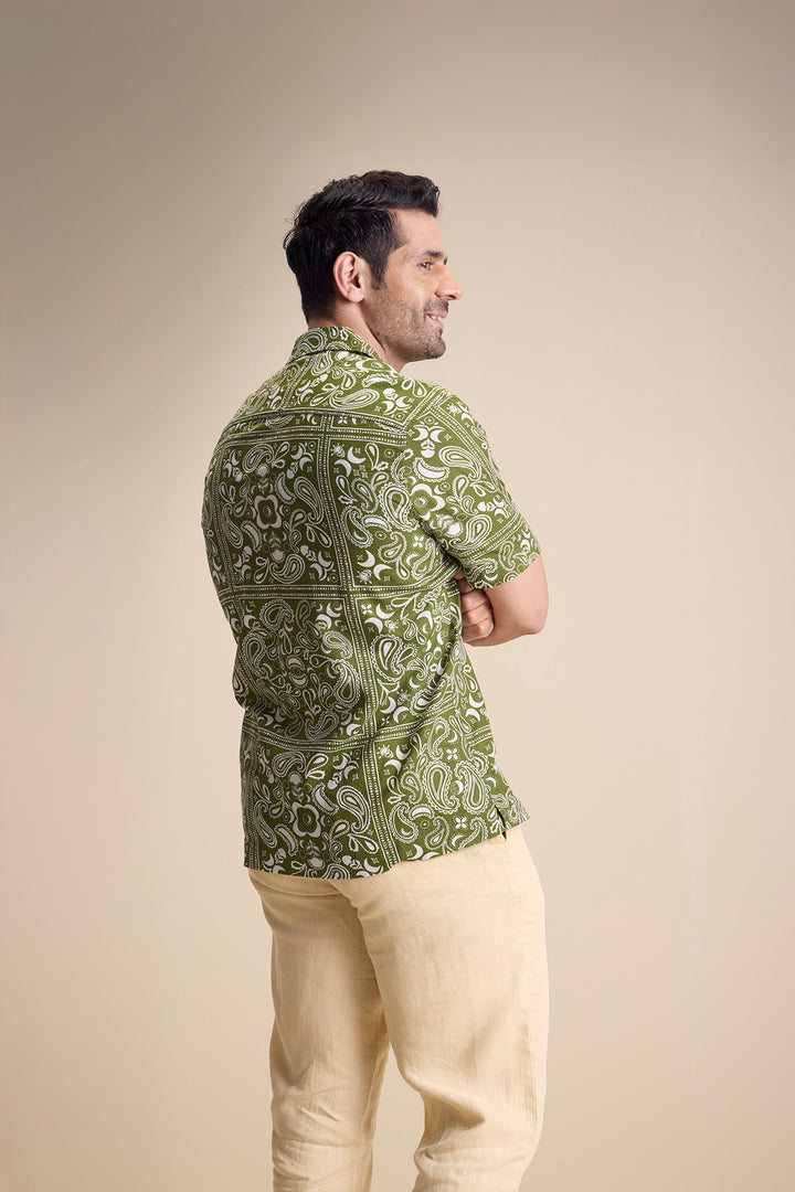 Vento Short Sleeve Camp Collar Shirt — Zira Luna Olive