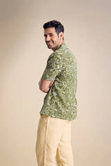 Vento Short Sleeve Camp Collar Shirt — Zira Luna Olive