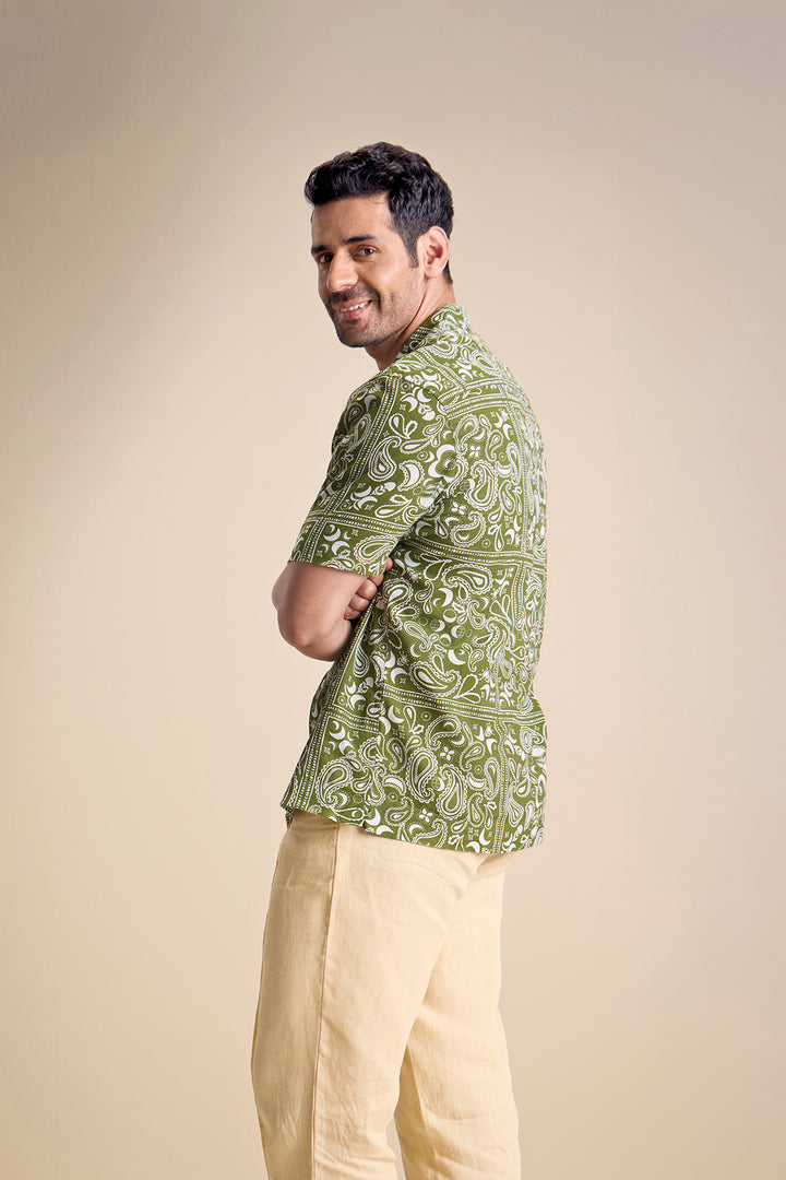 Vento Short Sleeve Camp Collar Shirt — Zira Luna Olive