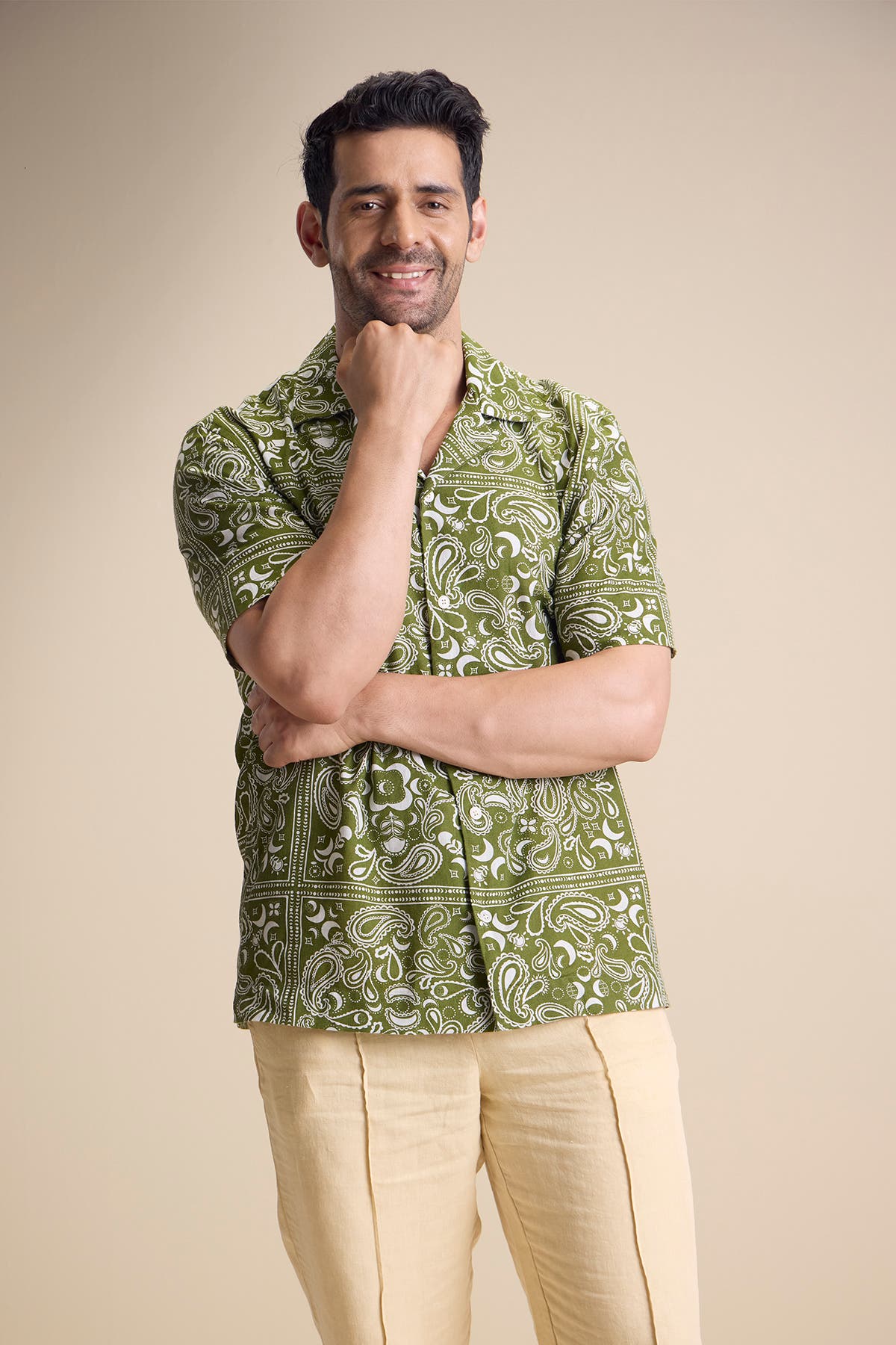 Vento Short Sleeve Camp Collar Shirt — Zira Luna Olive