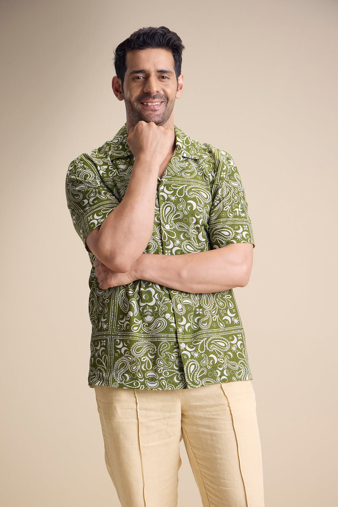 Vento Short Sleeve Camp Collar Shirt — Zira Luna Olive