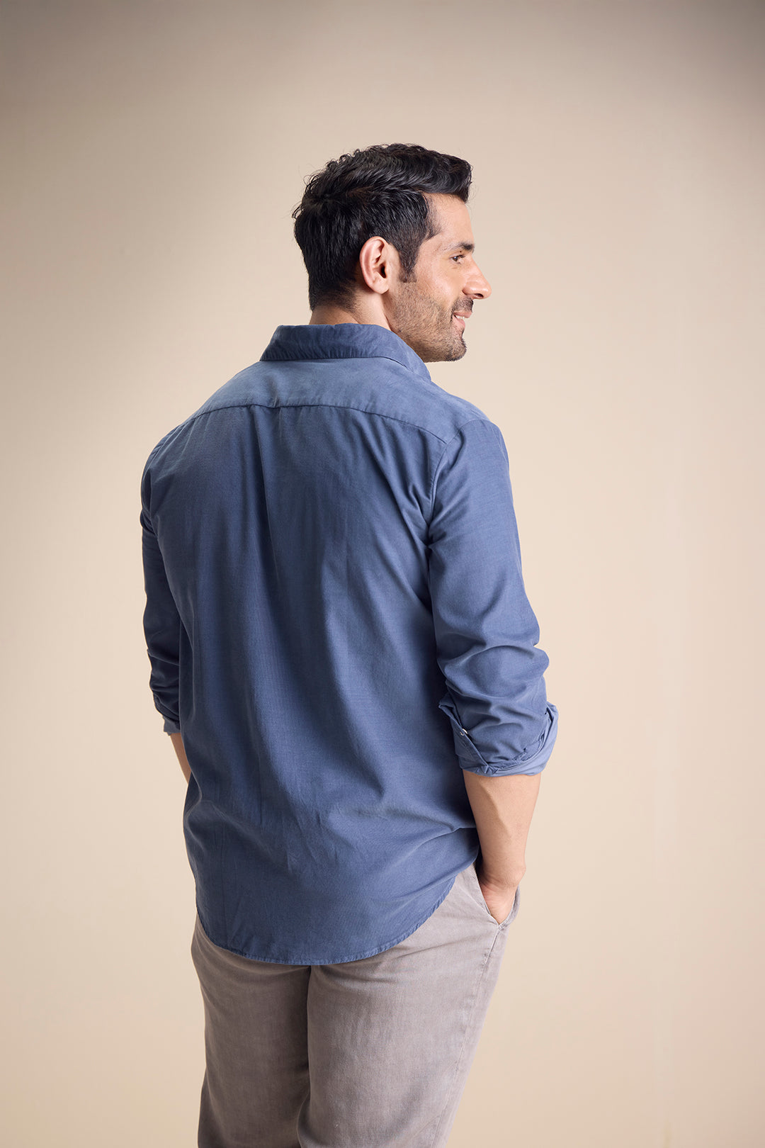Silva Long Sleeve Town Collar Shirt — Vintage Blue