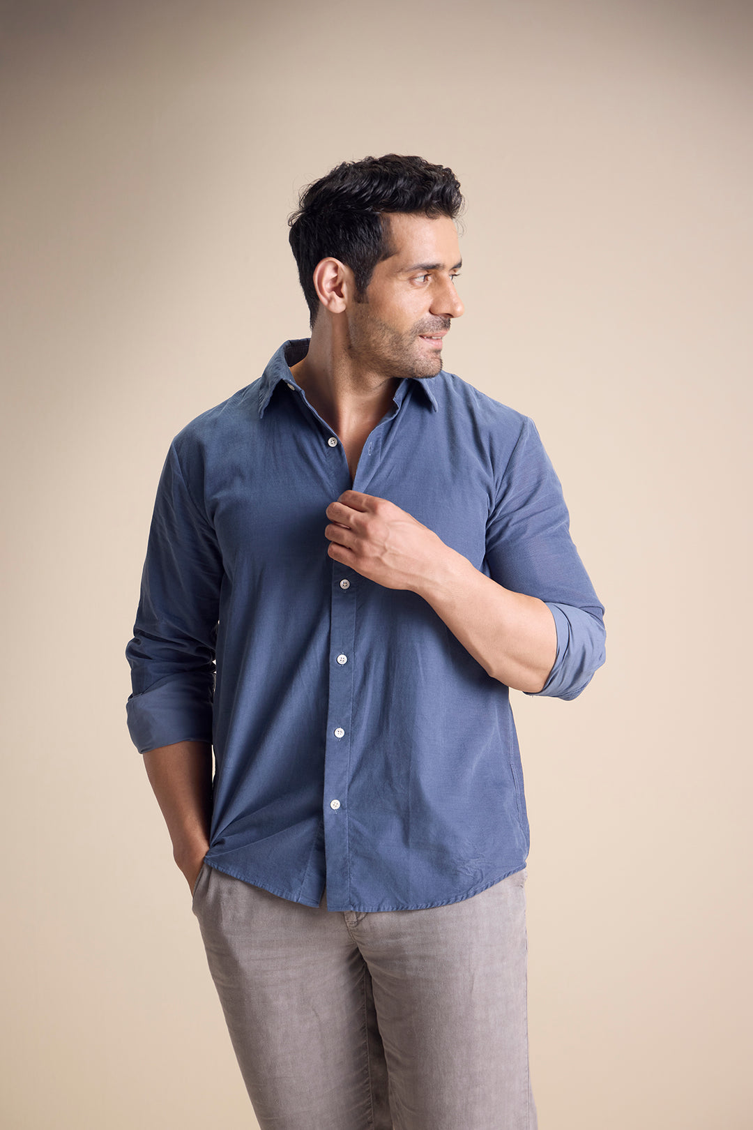 Silva Long Sleeve Town Collar Shirt — Vintage Blue