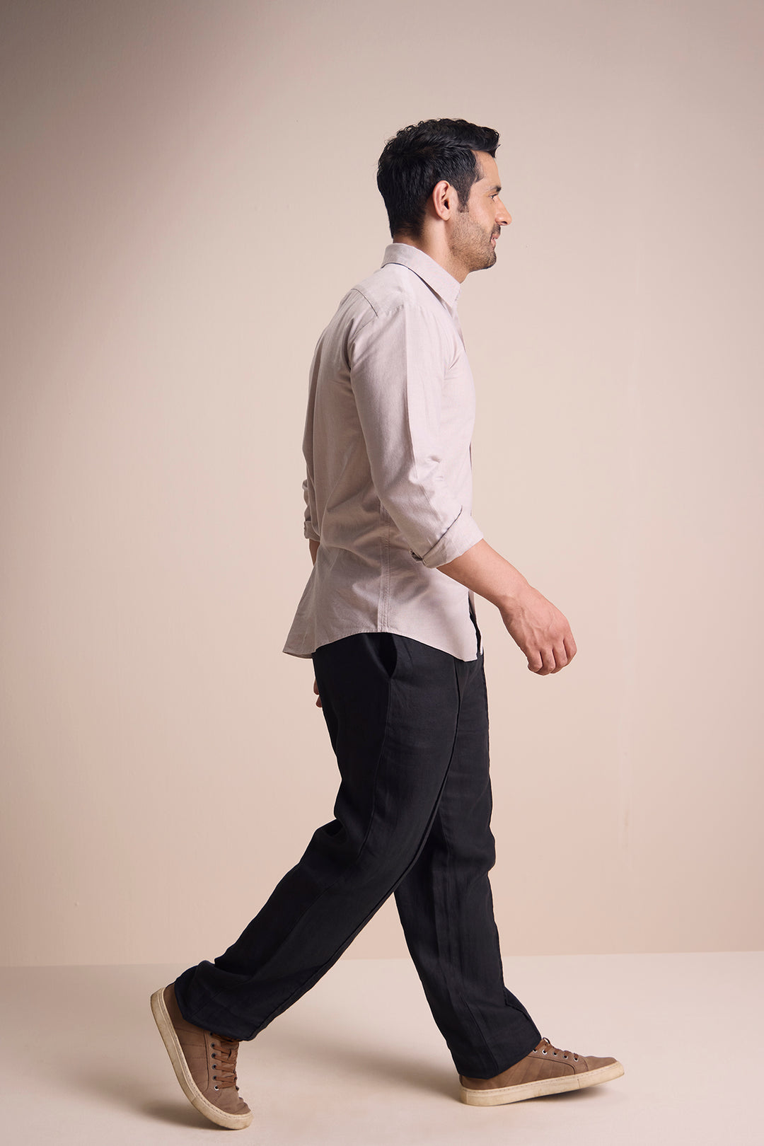 Lago Long Sleeve Town Collar Shirt — Wood Brown