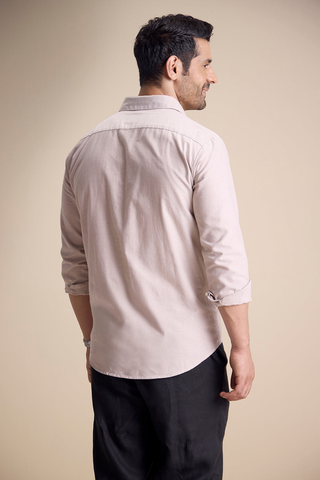 Lago Long Sleeve Town Collar Shirt — Wood Brown