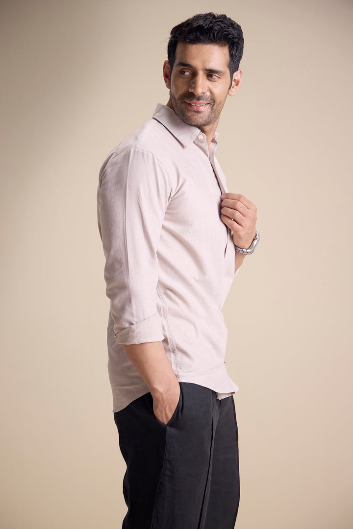 Lago Long Sleeve Town Collar Shirt — Wood Brown
