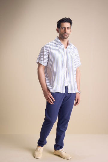 Bosco Short Sleeve Shirt — Pencil Stripe Blue