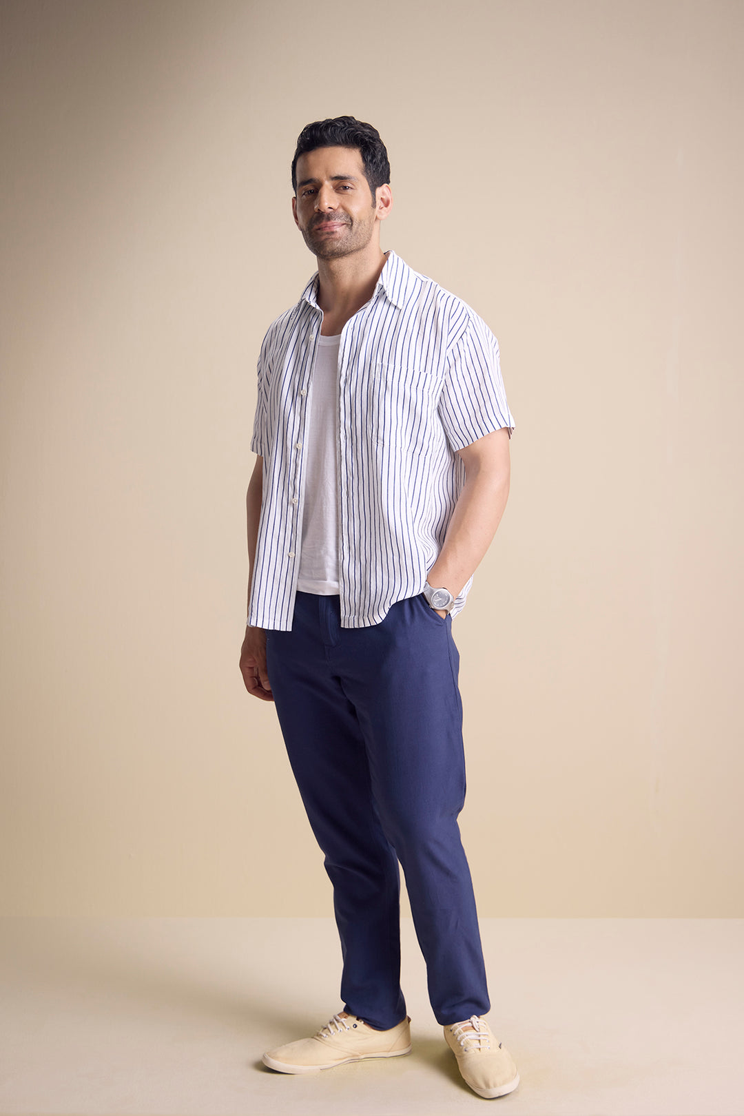 Bosco Short Sleeve Shirt — Pencil Stripe Blue