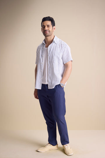 Bosco Short Sleeve Shirt — Pencil Stripe Blue
