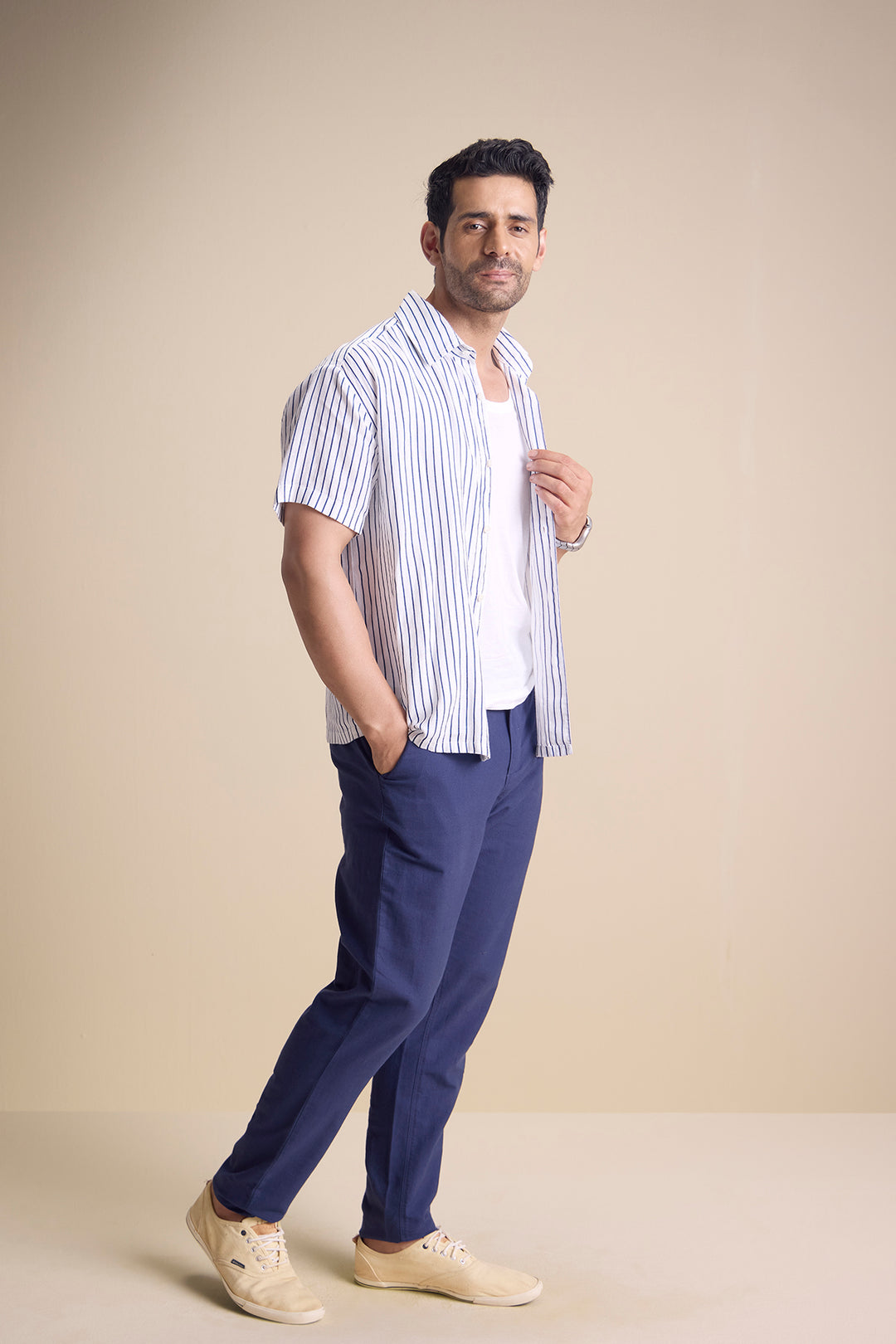 Bosco Short Sleeve Shirt — Pencil Stripe Blue