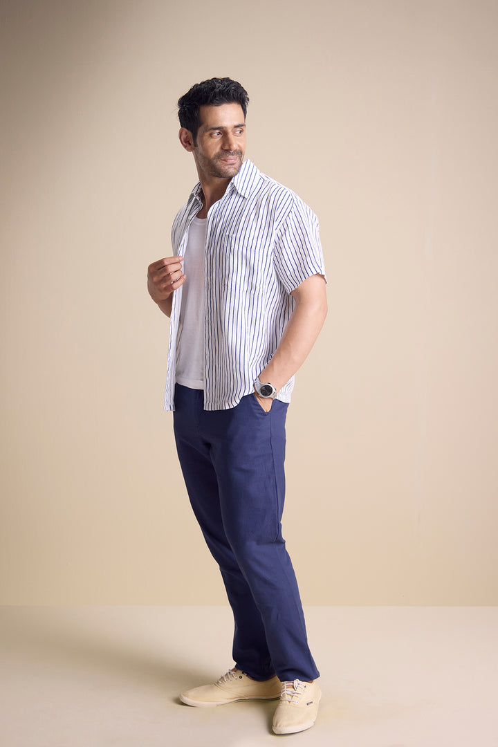 Bosco Short Sleeve Shirt — Pencil Stripe Blue