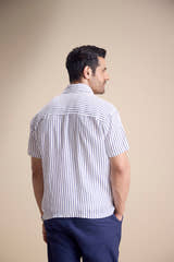 Bosco Short Sleeve Shirt — Pencil Stripe Blue