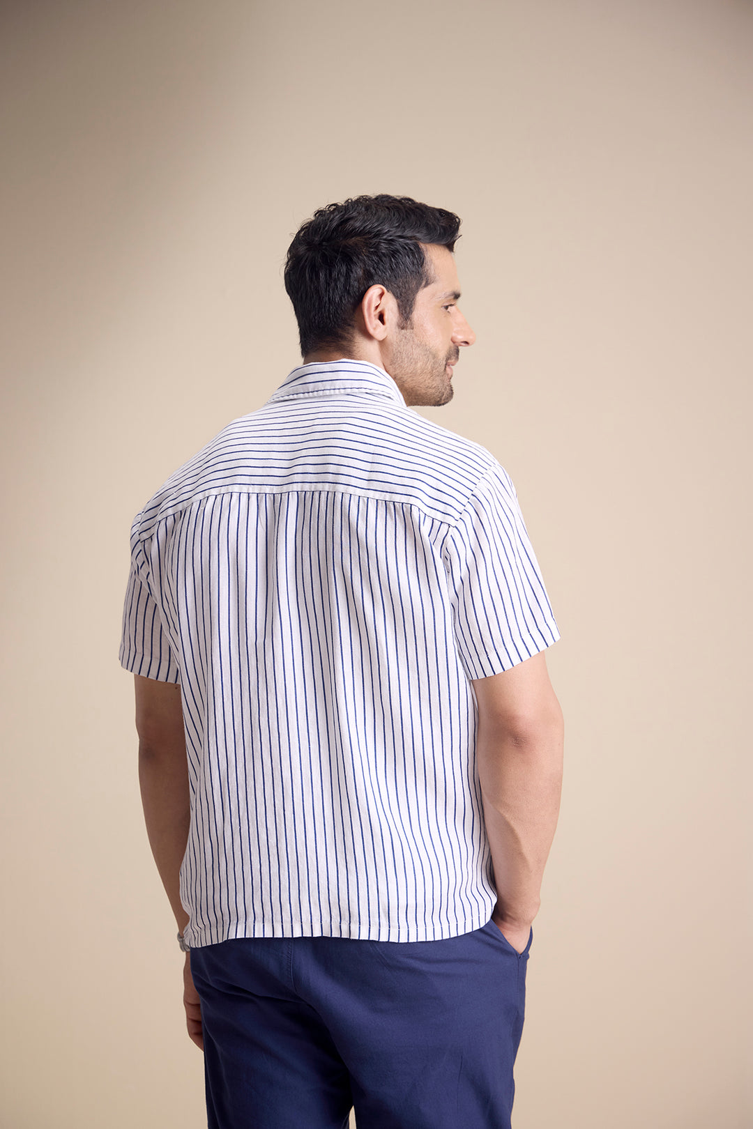 Bosco Short Sleeve Shirt — Pencil Stripe Blue