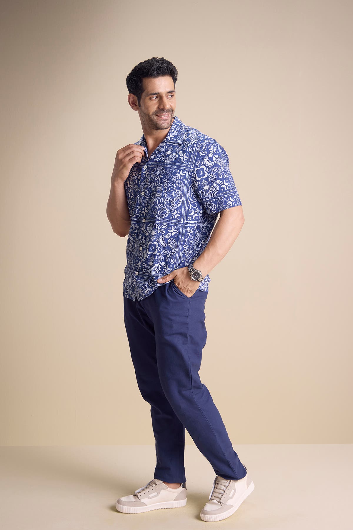 Vento Short Sleeve Camp Collar Shirt — Zira Luna Blue