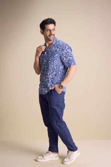 Vento Short Sleeve Camp Collar Shirt — Zira Luna Blue