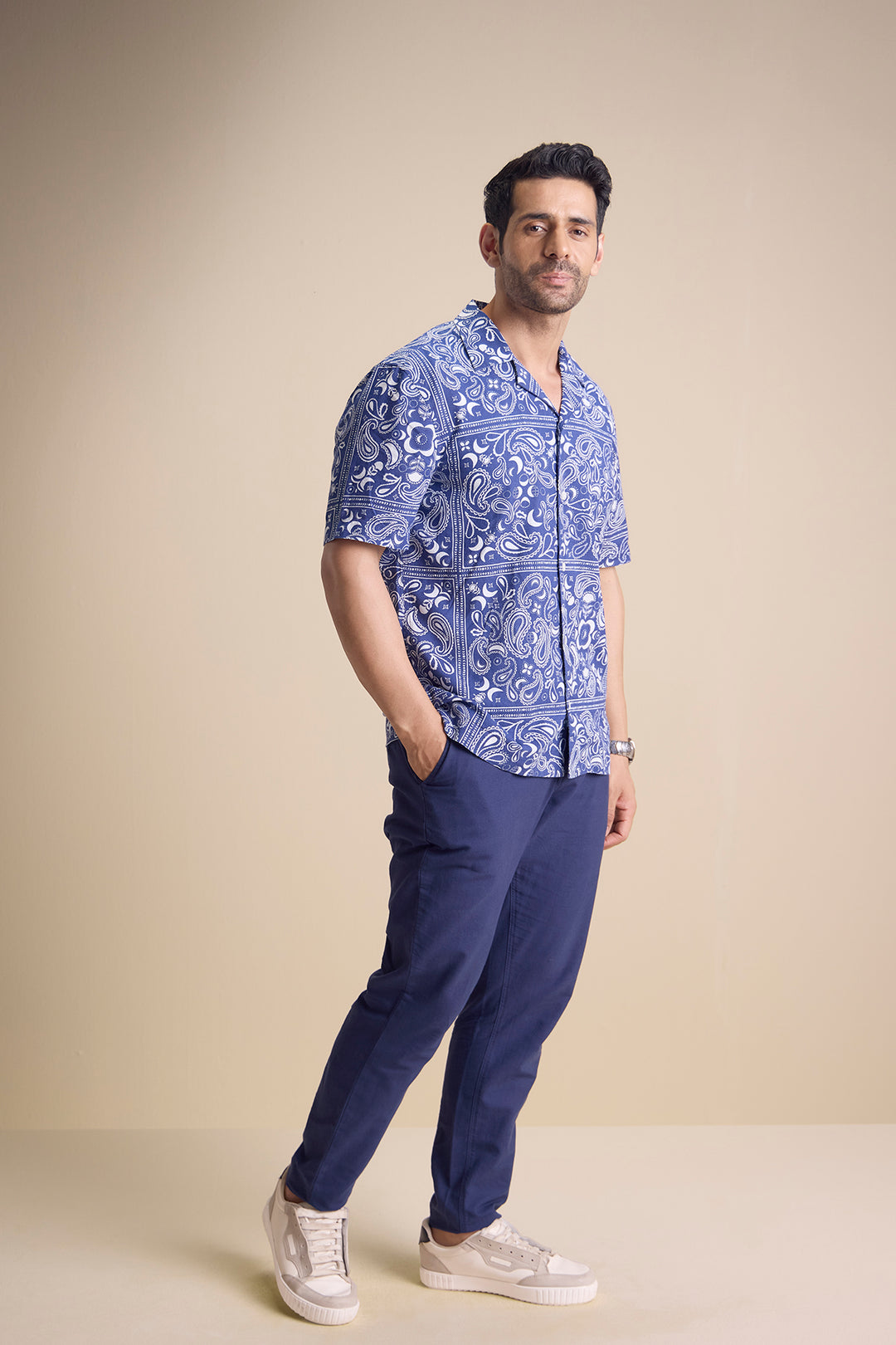 Vento Short Sleeve Camp Collar Shirt — Zira Luna Blue