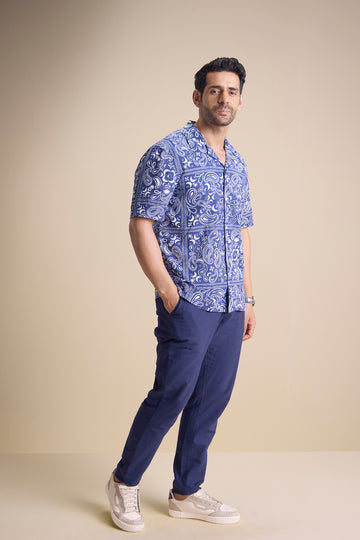 Vento Short Sleeve Camp Collar Shirt — Zira Luna Blue