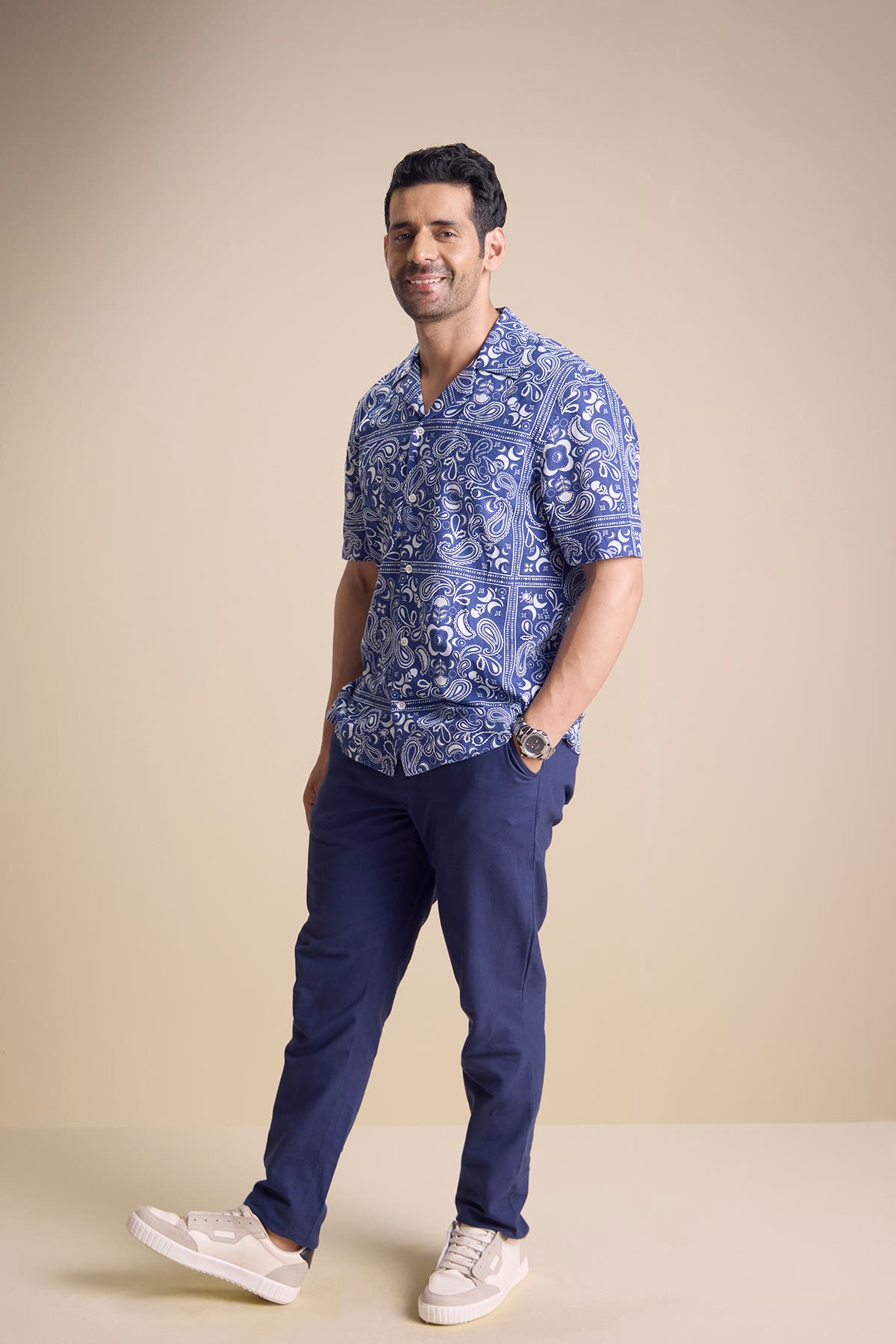 Vento Short Sleeve Camp Collar Shirt — Zira Luna Blue