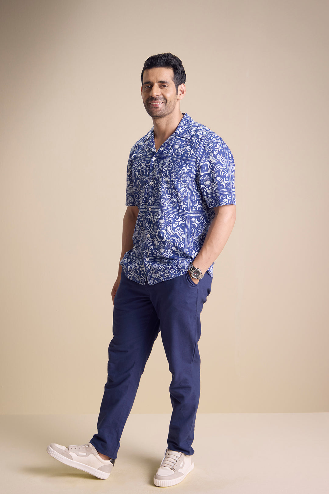 Vento Short Sleeve Camp Collar Shirt — Zira Luna Blue