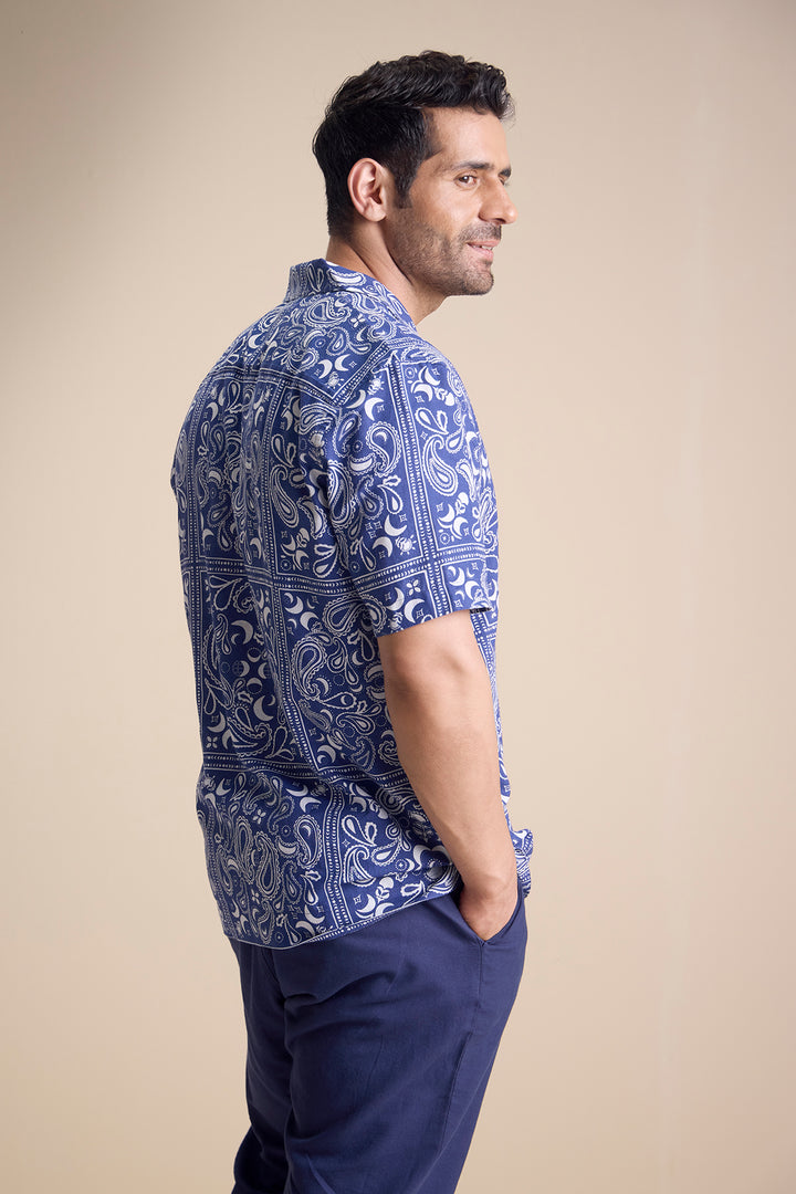 Vento Short Sleeve Camp Collar Shirt — Zira Luna Blue