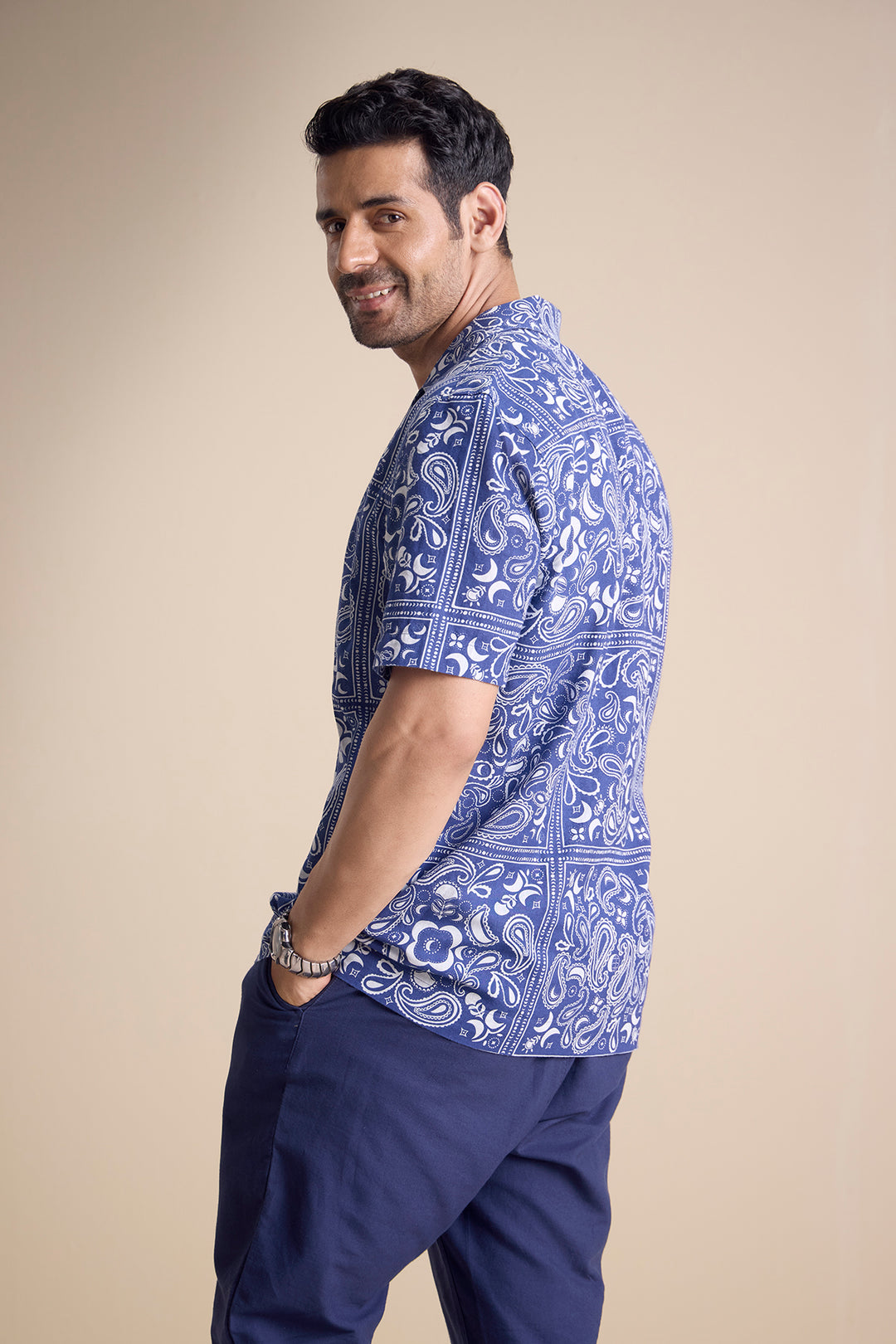 Vento Short Sleeve Camp Collar Shirt — Zira Luna Blue