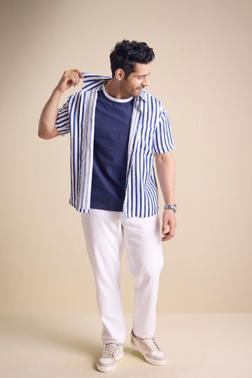 Bosco Short Sleeve Shirt — Regatta Stripe Blue