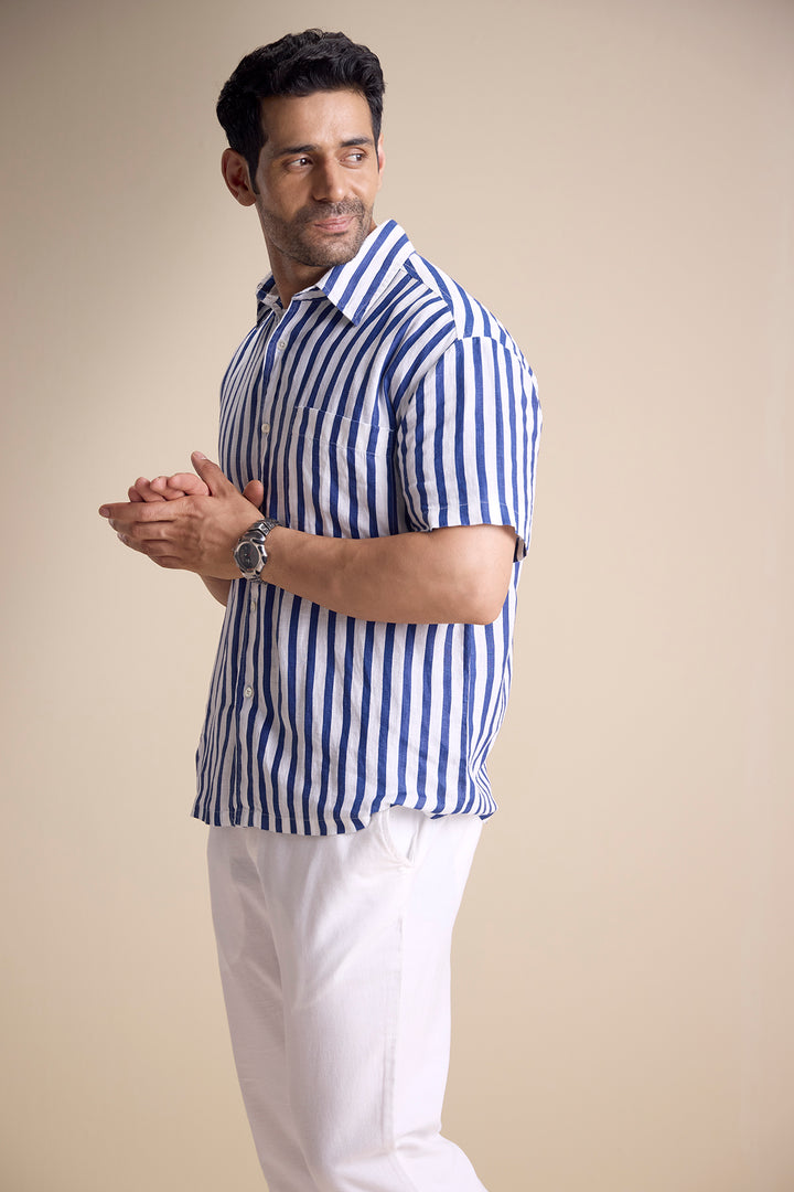 Bosco Short Sleeve Shirt — Regatta Stripe Blue