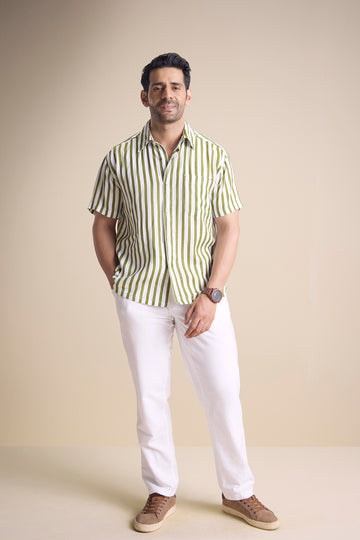 Bosco Short Sleeve Shirt — Regatta Stripe Olive