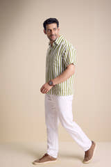 Bosco Short Sleeve Shirt — Regatta Stripe Olive