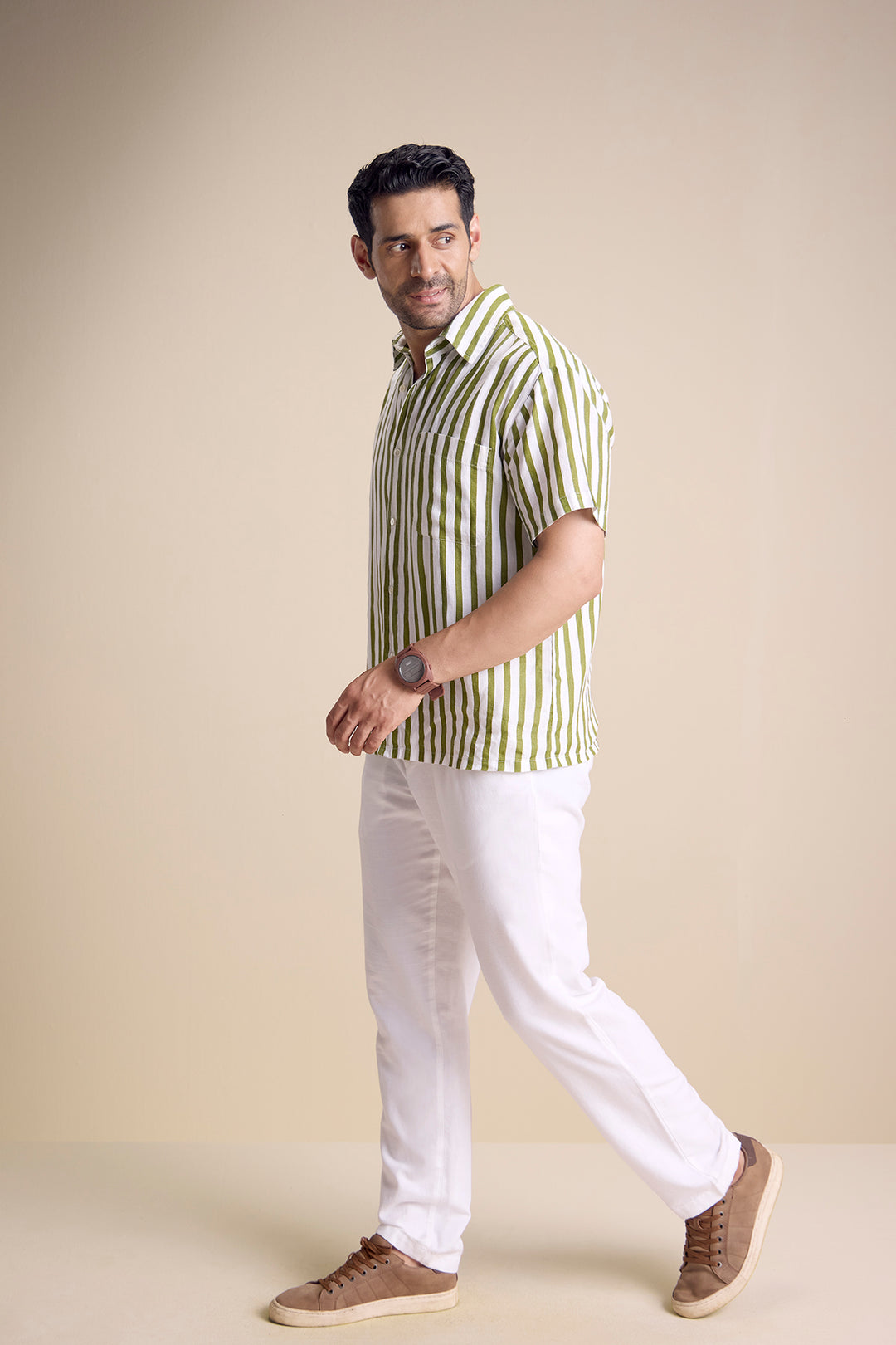 Bosco Short Sleeve Shirt — Regatta Stripe Olive
