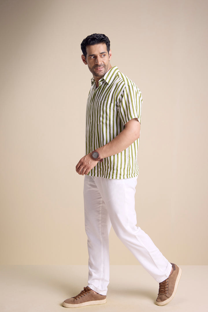 Bosco Short Sleeve Shirt — Regatta Stripe Olive