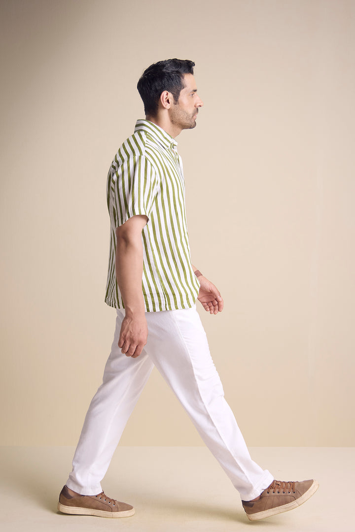 Bosco Short Sleeve Shirt — Regatta Stripe Olive