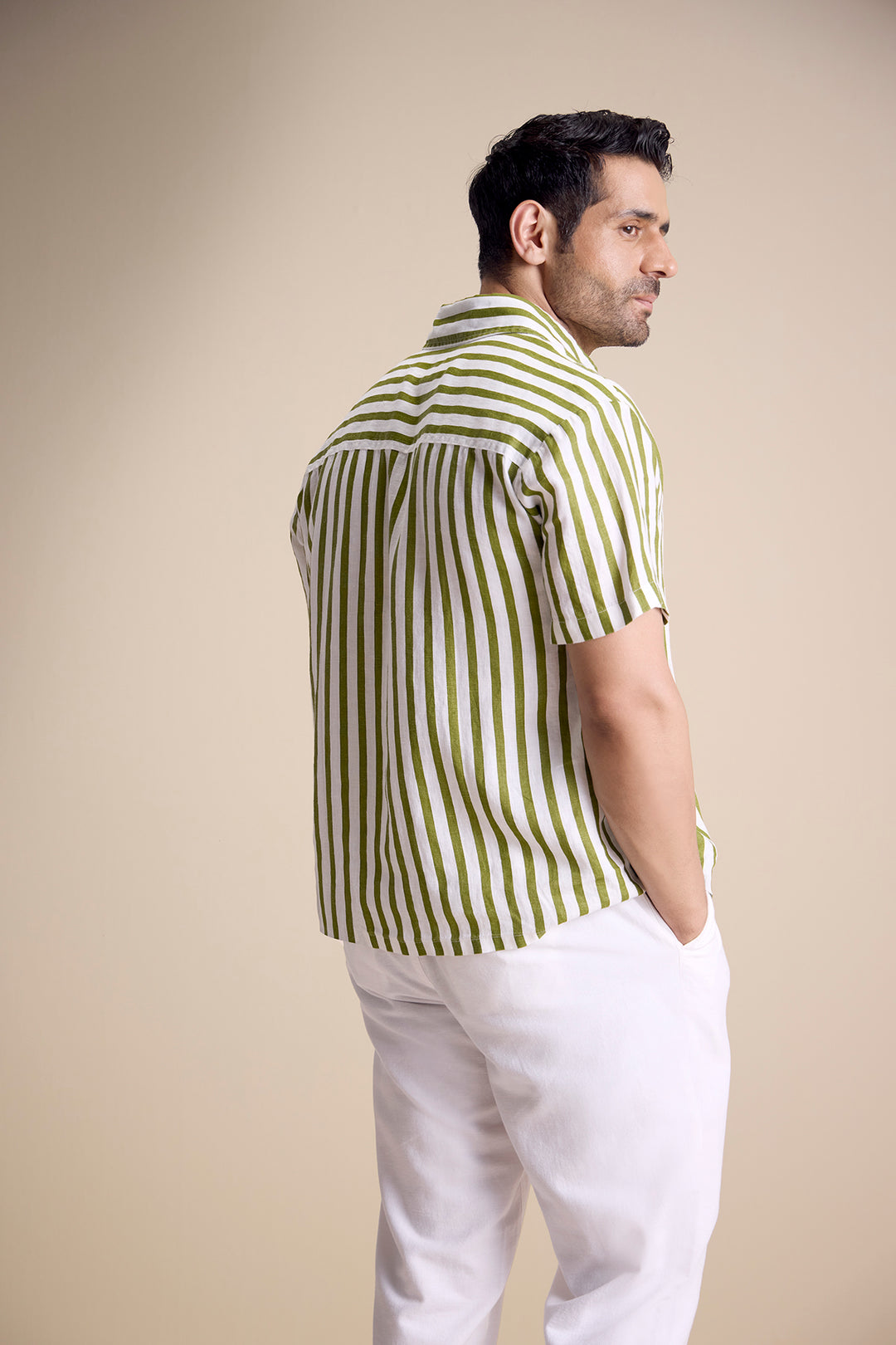 Bosco Short Sleeve Shirt — Regatta Stripe Olive