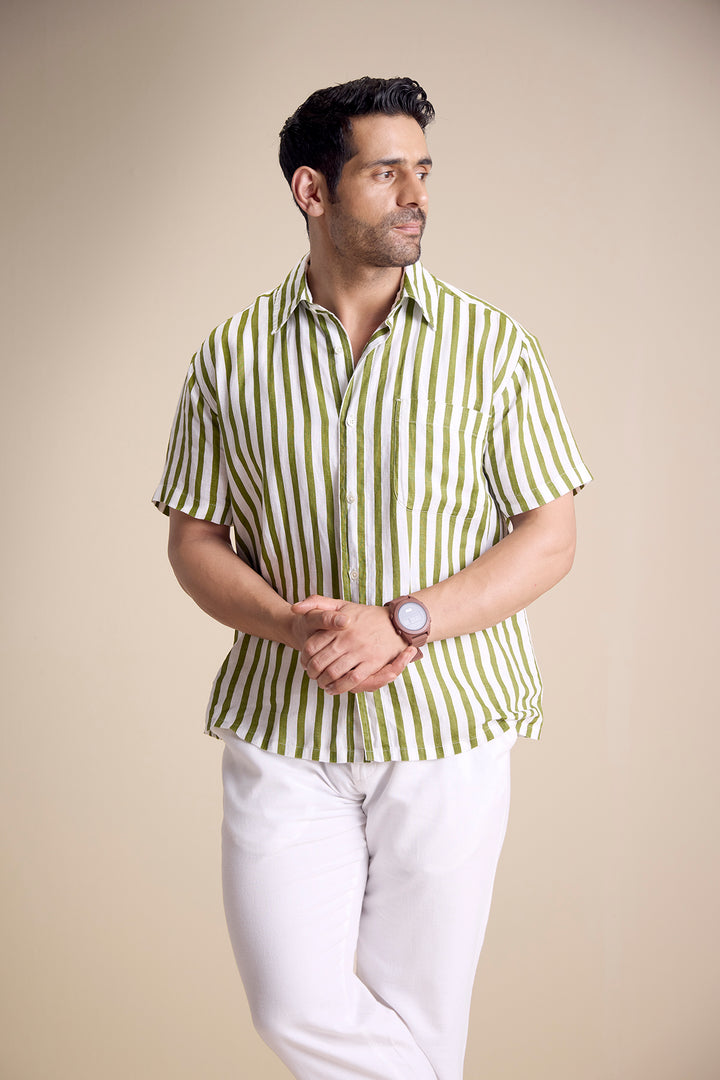 Bosco Short Sleeve Shirt — Regatta Stripe Olive