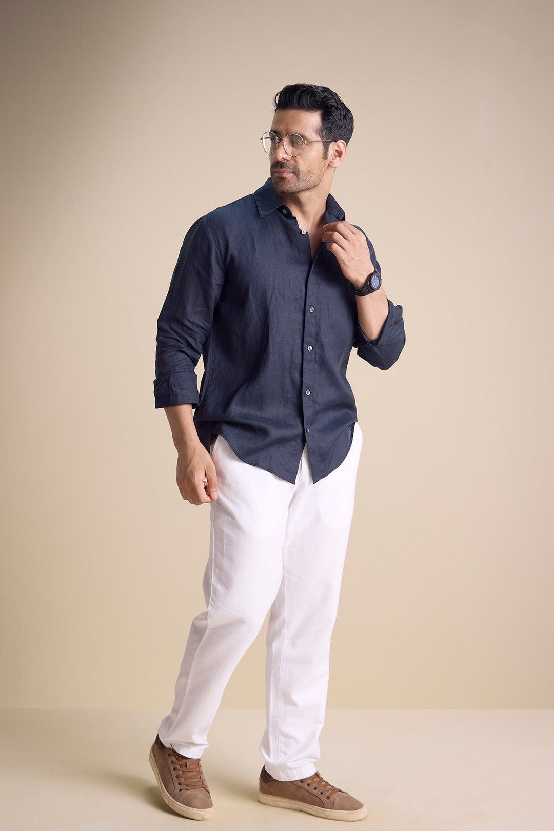 Lago Long Sleeve Town Collar Shirt — Black